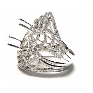 Bague de fiançailles ovale semi-montée en or blanc 18 carats avec diamant naturel, design antique, marques célèbres, bijoux fins - Product Image 2