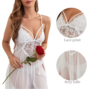 Camicia da Notte Sexy in <span class=keywords><strong>Pizzo</strong></span> <span class=keywords><strong>Trasparente</strong></span> per Donna, Morbida e Traspirante, Taglia 6XL, Ideale per l'Estate - Product Image 3