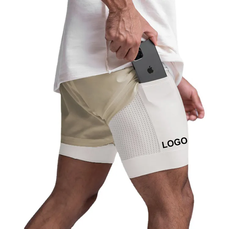 2022 Hot Selling Customized 2 In 1 Polyester Breathable Workout Running Mesh Gym shorts for men
