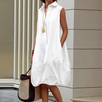 Robe chemise midi ample et décontractée sans manches boutonnée unie à col montant respirante pour l'été