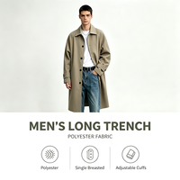 Manteau Trench Long Homme en Tissu Sable, Longueur Genou, Manches Raglan, Sangles aux Poignets, Vente en Gros OEM ODM, Idéal pour les Voyages et le Quotidien