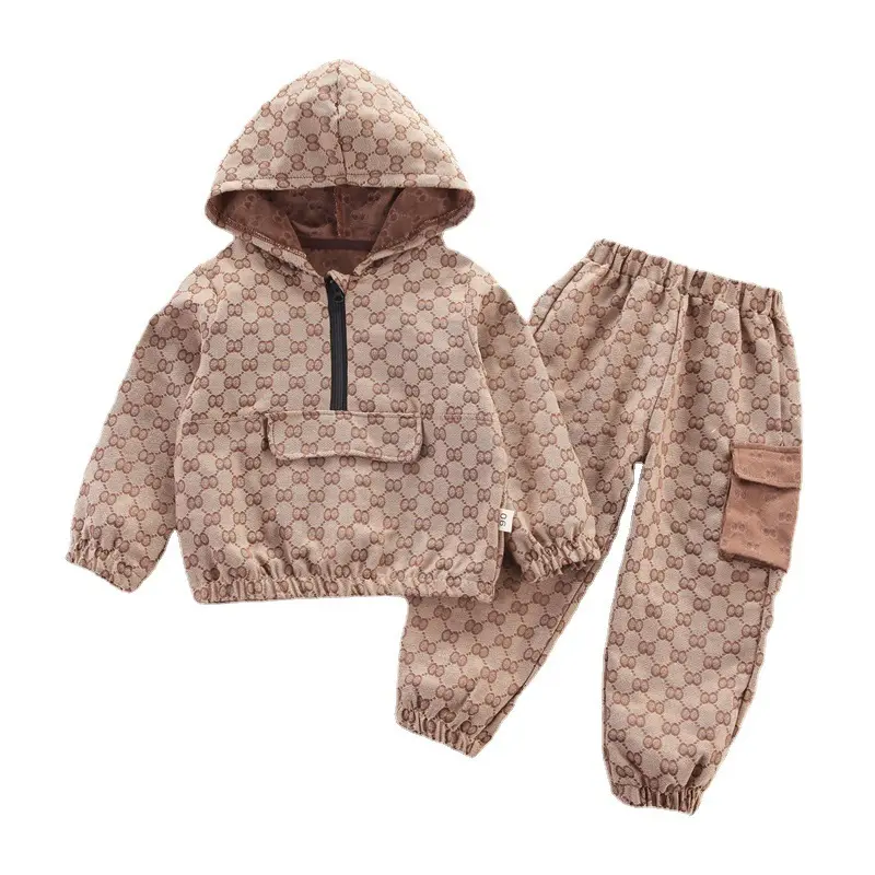 Children Boys Autumn Clothing Funny Pattern Print Novelty Baby Long Sleeve Hooded Casual Clothing Sets Kids Outfit Suit