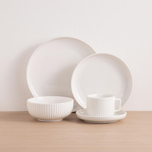 Service de vaisselle blanc texturé à côtes verticales, assiette, bol, tasse, soucoupe pour cuisine moderne, hôtel, restaurant, vente en gros - Product Image 6