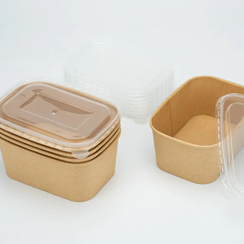 Factory Custom Take Away Lunch Food 1000 Ml Rectangular Kraft Bowl Salad Disposable Rectangle Paper Square Salad Container Bowls