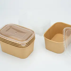 Werks-Anwendung zum Mittagessen für Takeaway-Lunch Lebensmittel 1.000 ml rechteckige Kraft-Schüssel Salat einweg-Rechteckige Papier-Quadrat-Salatbehälter-Schalen