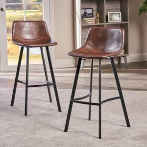 DB Set 2 30\" Dax Brown Faux Leather Barstool Modern 30\" Kitchen Home <b>Bar</b> Furniture Adjustable Metal Wood Frame for Farmhouse U - Product Image 1