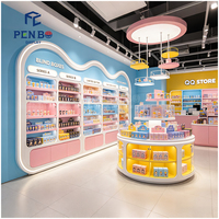 Design d'intérieur de confiserie colorée, vitrine de présentation de bonbons personnalisée, étagères rondes pour la présentation de cadeaux de luxe avec de grandes étagères