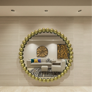 Luxury Art Deco Gold Metal Ball Wall Mounted <strong>Mirror</strong> Thick <strong>Beveled</strong> <strong>Edge</strong> Decorative Bathroom <strong>Mirror</strong> for Everyday Home Decor Iron - Product Image 1