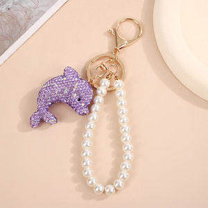 Nouveau porte-clés dauphin à la mode pendentif strass porte-clés perle <span class=keywords><strong>accessoire</strong></span> mobile cadeau - Product Image 2
