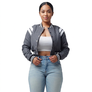 Veste universitaire unisexe grise respirante en coton et polyester 140g, col rabattu, simple boutonnage, décontractée pour l'automne - Product Image 1