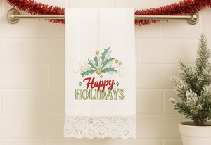 Happy Holiday <b>Christmas</b> Linen Guest <b>Towel</b>, Festive <b>Hand</b> <b>Towel</b>, Absorbent Linen Cotton Kitchen Bathroom Decor - Product Image 2