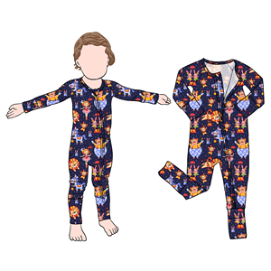 Romper Bayi Laki-laki Berkualitas Tinggi Little Glow Kids Grosir Kustom Bermotif Bambu untuk Balita Anak-anak - Product Image 5