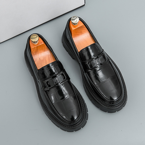 2025 nuevas Ideas, zapatos de vestir para hombre, mocasines sin cordones, zapatos de negocios informales, zapatos italianos gruesos con suela de rejilla en blanco y negro - Product Image 2