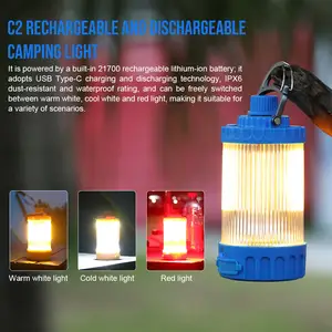 Trustfire C2 USB-C Lâmpada quente vermelho Lanterna magnética de acampamento ao ar livre com gancho Equipamento de viagem e lanterna de advertência