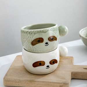 Cute Sloth Shaped Ceramic <b>Coffee</b> <b>Mug</b> Bowl and Plate Animal Ceramic Dinnerware <b>Set</b> - Product Image 2