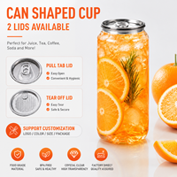 Boîtes de bière en plastique PET transparent de qualité alimentaire avec logo personnalisé, 250 ml à 900 ml, avec couvercles en aluminium à anneau de traction pour l'emballage de boissons, de thé et de jus.