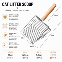 Pack Économique : Pelle à Litière pour Chat en Acier Inoxydable avec Manche en Bois, Outil de Nettoyage pour Animaux, Grande Maille, Portable avec Crochet