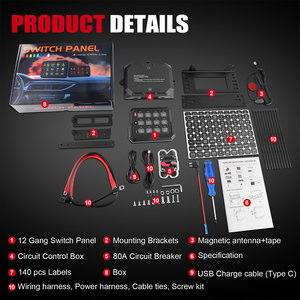 Panel de interruptor de 12 bandas, Control inalámbrico RGB, IP65, resistente al agua, 3 modos de iluminación, Material de aluminio para camión, todoterreno, barco, coche, RV - Product Image 4