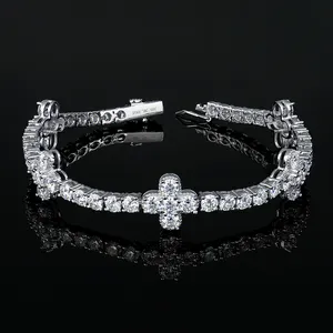 Fabricantes al por mayor joyería personalizada 925 Flor de plata esterlina mossanite moissanite diamante mano cadena encanto pulsera de tenis