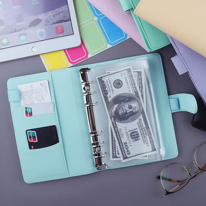 Waterproof Cash Paper Budget Envelope wallet With A6 PU Leather Notebook Binder,a6 ring binder clear