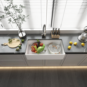 Fregadero de cocina de cerámica de 36 pulgadas, negro, de arcilla refractaria, con delantal frontal, de un solo tazón, estilo granja, profundo - Product Image 2