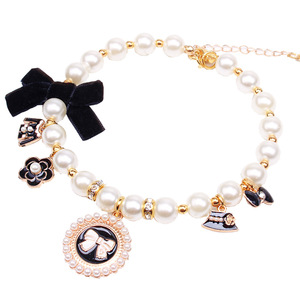 Christmas cute luxury diamond cat dog bow ties pearl female pet tag jewelry chain dog necklaces colar pet apparel accessories