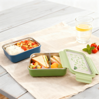 Boîte à lunch isotherme anti-fuite 1,1 L, écologique, pour pique-nique, avec couvercle en plastique, 3 compartiments, conteneur de stockage alimentaire portable pour enfants