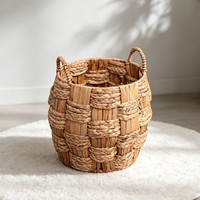 Panier de rangement en jacinthe d'eau tressé à la main avec 2 poignées, panier à linge, organisateur de rangement, bacs de rangement pour chambre et salon