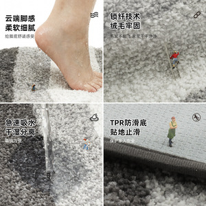 Tapis de bain simple rectangulaire en fibre de polyester, absorbant et antidérapant, pour salle de bain, cuisine, chambre à coucher, usage domestique, couleur unie, lavable en machine - Product Image 1