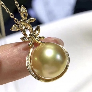 Colgante de perla de oro natural con cadena redonda de plata pura de 12-13 mm de alta gama, sin defectos, 100% brillo de oro natural - Product Image 2
