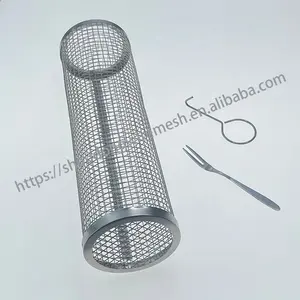 Bbq Tools Stainless Steel Wire Mesh Cylinder Grill Baskets Grill Rolling Mesh Basket Barbecu