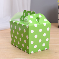 Boîtes à gâteaux en papier recyclé imprimées à pois verts, jaunes et roses, avec poignée, pour la vente en gros et l'emballage alimentaire à emporter
