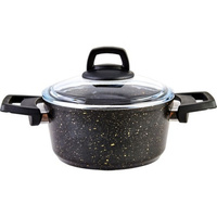 Set peralatan masak 7 buah Black-Gold Series Non Stick granit Pot dan Pan Set tahan api dengan kaca Cov Dropshipping