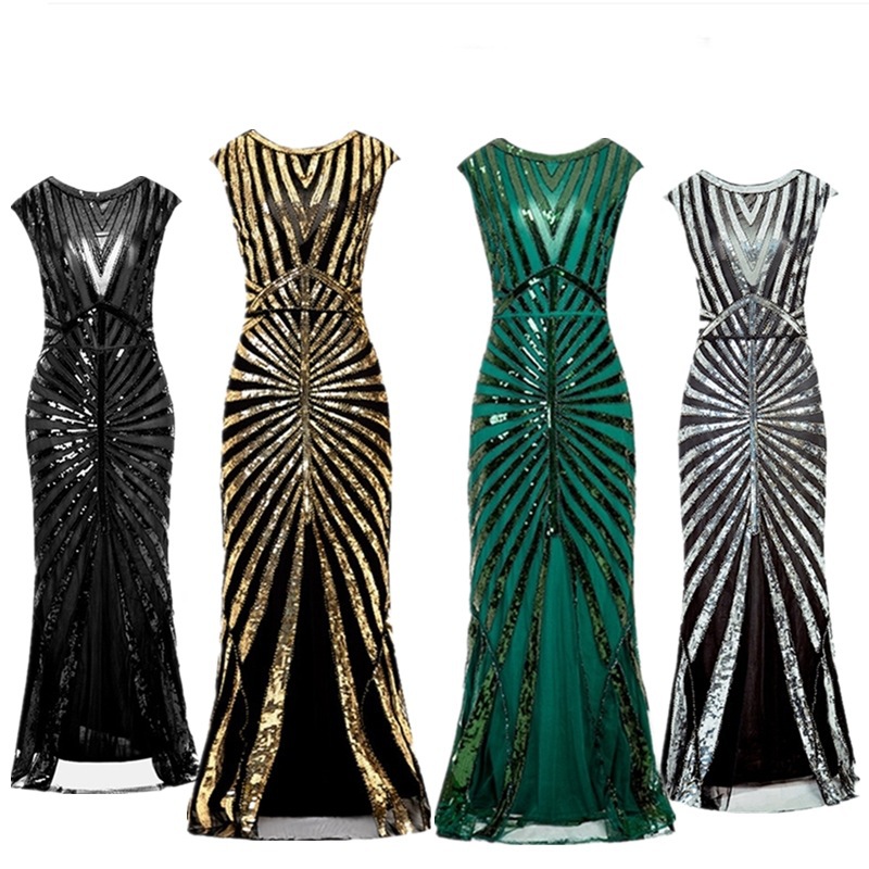 Exclusive Sheath Natural Long Slim Chiffon Material Cocktail Sequin Fishtail Hem Floor-Length Design Summer Annual Meeting XL