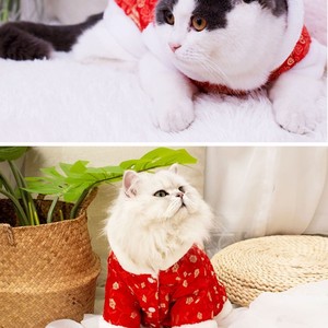 Dog Tang Suit Red Floral Cotton-<b>Padded</b> Coat Warm Festival Wear for Small Dogs Shiba Inu Autumn Winter Clothes - Product Image 1