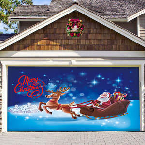 Elk Père Noël Toile de Fond Suspendue Bannière Toile de Fond pour Porte de <span class=keywords><strong>Garage</strong></span> Décorations de Noël <span class=keywords><strong>Garage</strong></span> Décoration Murale Toile de Fond - Product Image 2