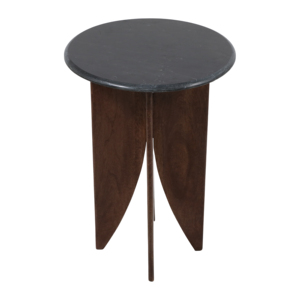 Tavolino Rotondo con Base in Legno di Mango e Piano in Pietra, Decorativo per Soggiorno e Camera da Letto in Spazi Ristretti - Product Image 5