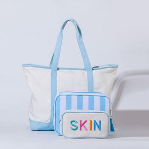DIY Large Capacity <b>Canvas</b> <b>Tote</b> Bag Custom Logo Blue Vintage Fashion Style for Ladies-Portable Shopping & Travel Organizer Summer - Product Image 1