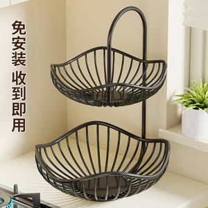 Panier de rangement à plusieurs niveaux, 2 niveaux, rond, pour comptoir de cuisine, organisateur de légumes, d'ail et d'oignons verts, gain de place - Product Image 4