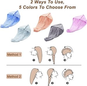Soft Microfiber Hair Drying <b>Towel</b> <b>Wrap</b>, 5 Pack Elastic Hair Turbans for Fast Drying, Ideal for Women, Curly Wet Hair - Product Image 3