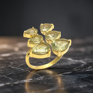 Emerald Elegance of 18K Gold Plated Stainless Steel <b>Ring</b> Bedecked with a Multitude of Mesmerizing Glass Classic Design - Product Image 2