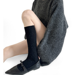 <span class=keywords><strong>Chaussettes</strong></span> mi-mollet en fil d'argent haut de gamme, couleur rouge bordeaux, ajustées, assorties à de petites chaussures en cuir, pour le printemps et l'automne - Product Image 4