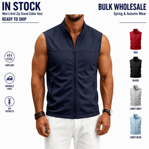 <span class=keywords><strong>Chaleco</strong></span> con cremallera para <span class=keywords><strong>hombre</strong></span>, cuello alto, sin mangas, poliéster, sin arrugas, ajuste holgado, deportivo de otoño, 5 colores, para compradores mayoristas - Product Image 1
