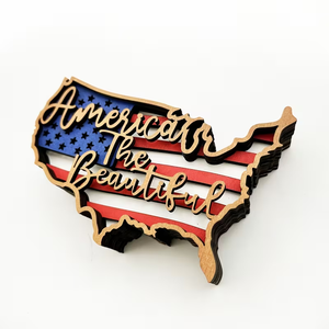 Custom <b>Wooden</b> USA Map American Flag Wall Art Patriotic Independence Day Home Table Decoration <b>Rustic</b> Country Style - Product Image 5
