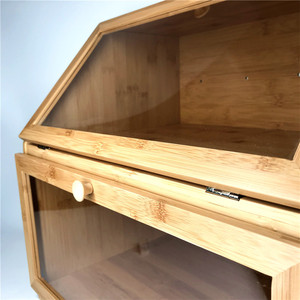 Legend – boîte à pain en bambou de cuisine OEM/ODM, bac à pain en bois à 2 couches réglables avec fenêtre en verre acrylique et tiroir de rangement - Product Image 4