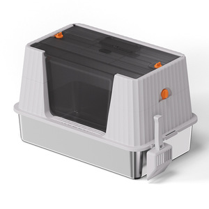 <b>Cat</b> Litter <b>Box</b> Rectangle H8 Model Light Gray Dark Gray Black Metal Plastic With Shovel Fully Enclosed Splash Proof Leak Proof - Product Image 2