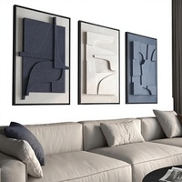 Art mural géométrique abstrait moderne minimaliste bleu et blanc texturé en 3D, ensemble de 3 pièces, 24x36 pouces, impression sur base en grès