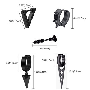 Juego de pendientes de aro triangulares de acero de titanio con diseño geométrico negro para un estilo moderno - Product Image 2