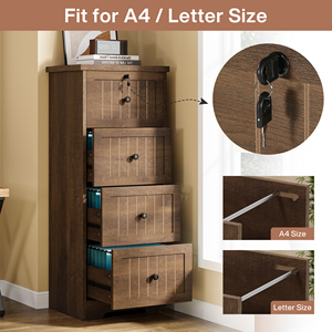 Tribesigns 4-ngăn kéo nâu gỗ cổ điển Tủ hồ sơ dọc nhà văn phòng lưu trữ giá cho A4/Thư Kích thước giấy tờ - Product Image 5