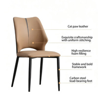 Chaise de salle à manger moderne en cuir à motif griffe de chat, dossier ajouré, pieds en acier carbone, chaise d'appoint pour salle à manger, cuisine, café, maison